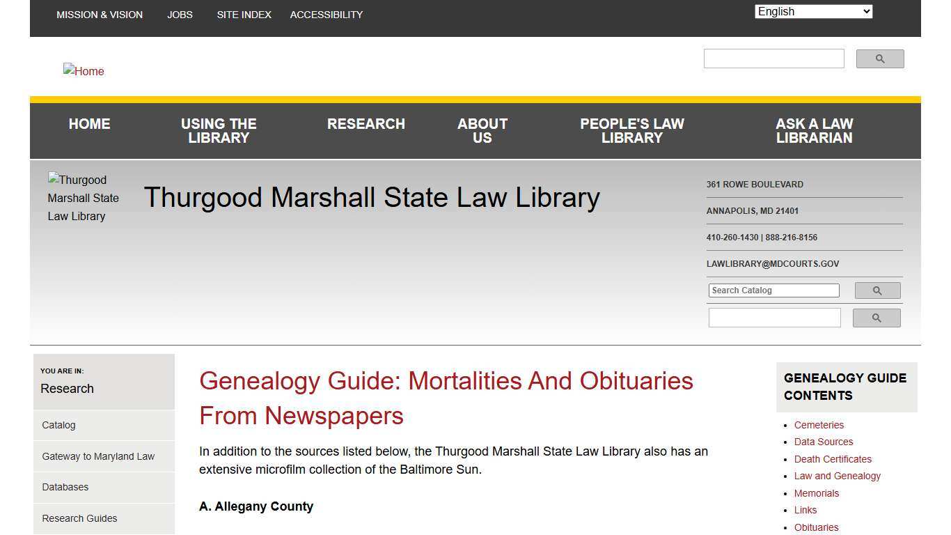 Genealogy Guide: Mortalities And Obituaries From Newspapers Maryland Courts